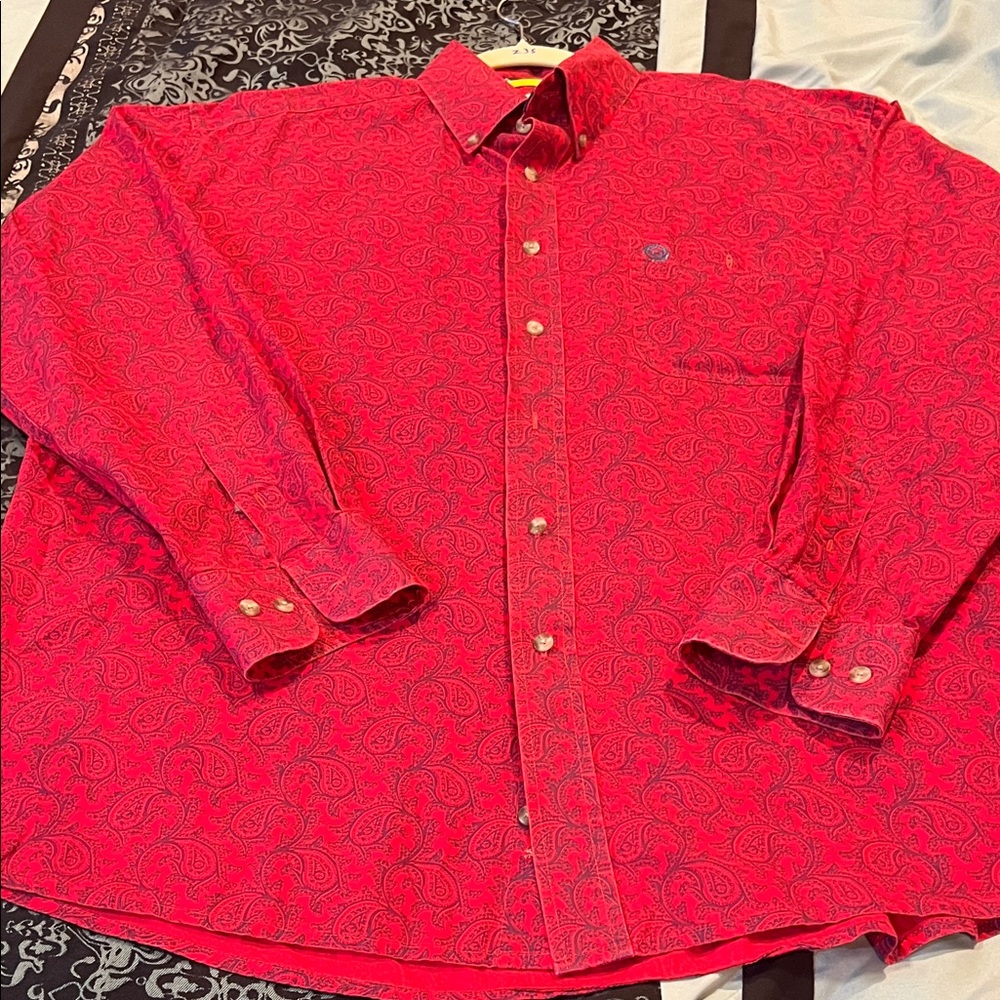 WRANGLER GEORGE STRAIT Men's Red Paisley Long-Sleeve Button-Down Shirt